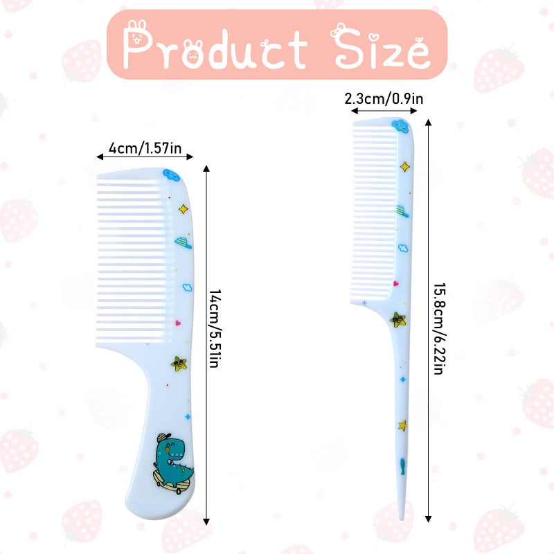 Styquenzer Cute Hair Comb Set, 2 Pcs Mini Combs for Women Fine Tooth Rat Tail Combs Portable Detangling Hair Comb for Women Girls All Hair Types Long Short Wet Dry Curly Straight Hair (Blue Dinosaur) - Image 2