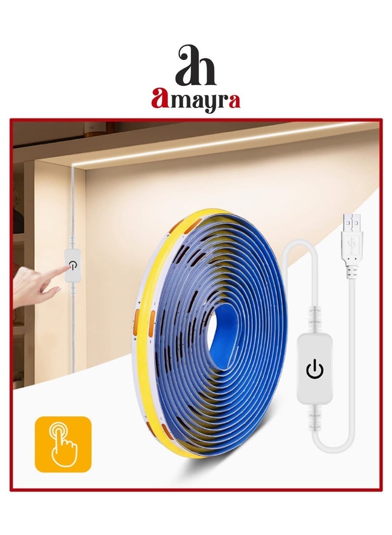 Amayra Dimmable USB COB LED Strip Light |  USB Powered (Plug & Play) – Blue, 5M (5V 320 LEDs/m) | For for Bedroom Kitchen DIY Lighting Room Decor tv led Lights - Image 5