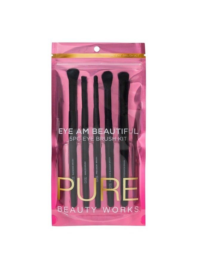 Pure Beauty Works - Eye Am Beautiful 5Pc Eye Brush Kit Premium Synthetic Bristles Blending Brush Eyeshadow Brush Precision Brush Soft Blending Brush Angled Brush Makeup Brush Set - Image 1