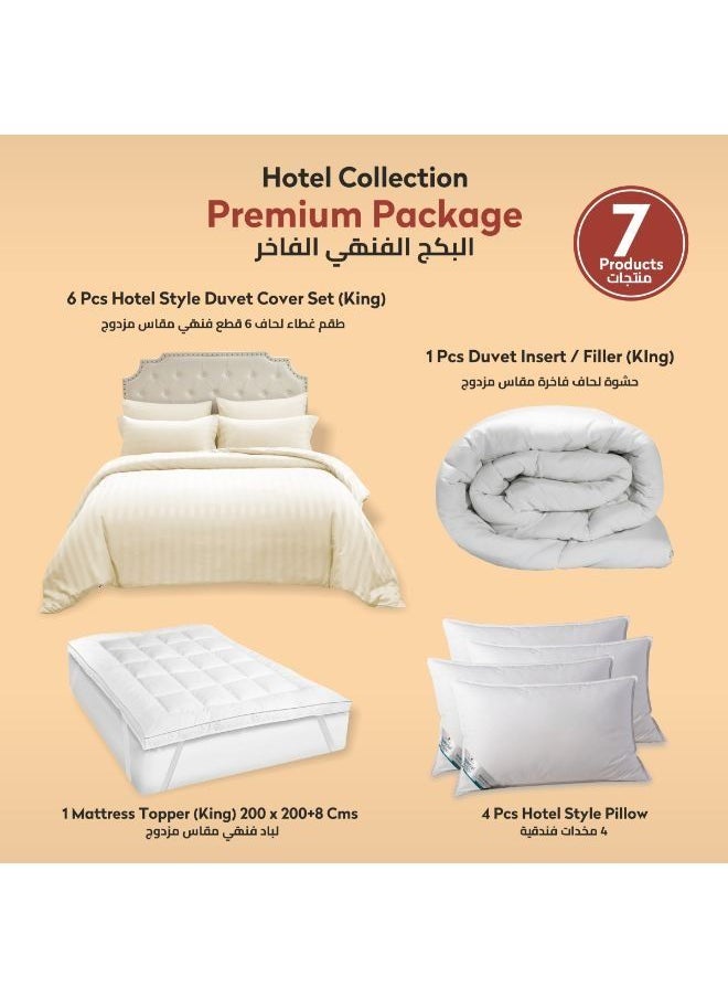 Donetella Hotel Style Premium Package 7 Pcs Duvet Set Cream , Duvet Insert ,Mattress Topper,4 Pillows King  - Image 1