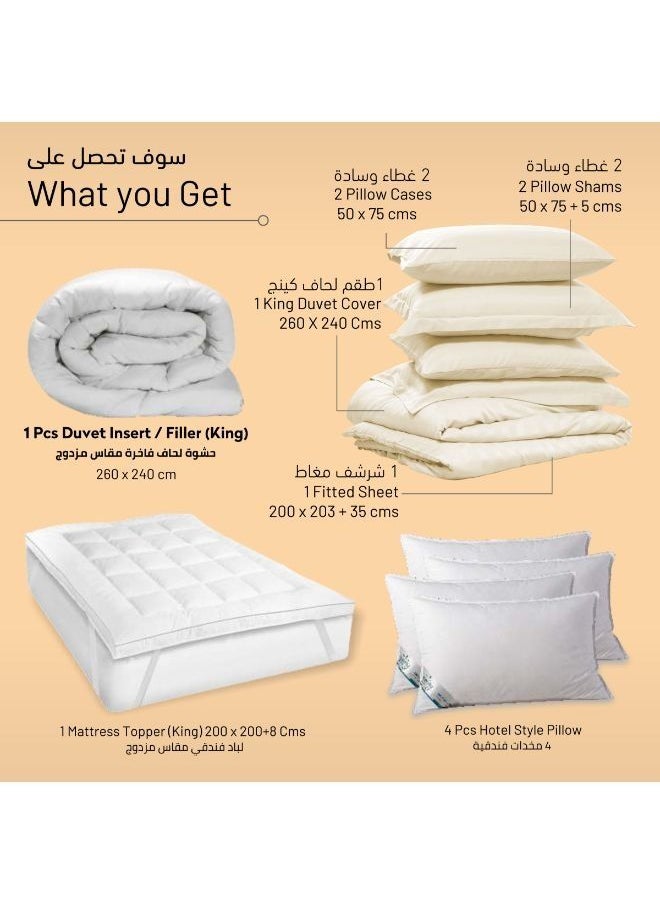 Donetella Hotel Style Premium Package 7 Pcs Duvet Set Cream , Duvet Insert ,Mattress Topper,4 Pillows King  - Image 2