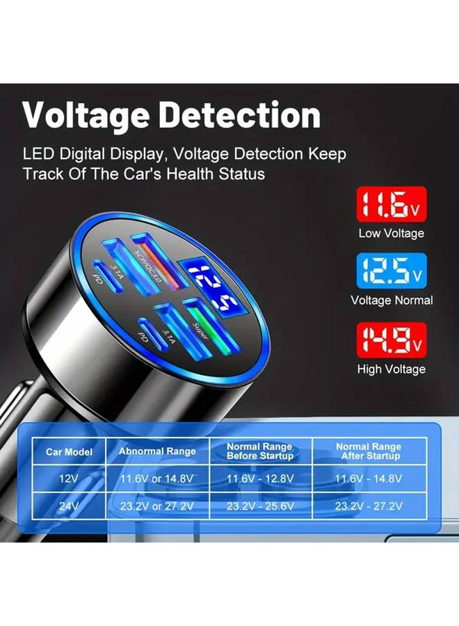G40 Fast Car Charger Adapter Six In One Dual Type C Digital Display Quick Charging - Image 5