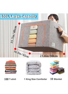 Arabest Large Capacity Clothes Storage Bags, Stackable Storage Organizer with Foldable Metal Frame, Zipper, Handles, Clear Window, Gray, 3 Pack,100L)  - Image 2