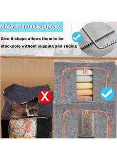 Arabest Large Capacity Clothes Storage Bags, Stackable Storage Organizer with Foldable Metal Frame, Zipper, Handles, Clear Window, Gray, 3 Pack,100L)  - Image 3