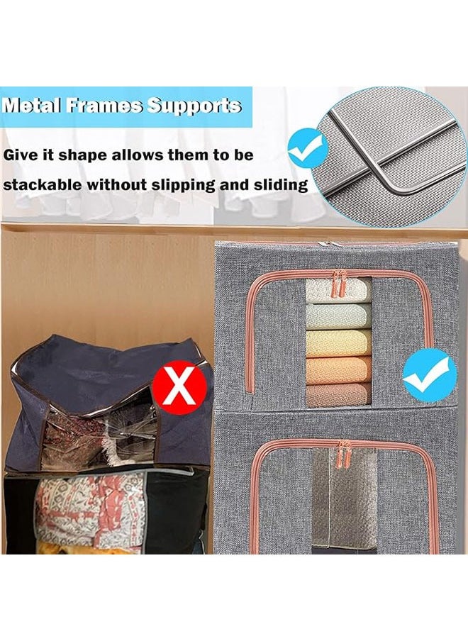 Arabest - Large Capacity Clothes Storage Bags, Stackable Storage Organizer with Foldable Metal Frame, Zipper, Handles, Clear Window, Gray, 3 Pack,100L) - Image 1