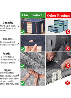 Arabest Large Capacity Clothes Storage Bags, Stackable Storage Organizer with Foldable Metal Frame, Zipper, Handles, Clear Window, Gray, 3 Pack,100L)  - Image 4