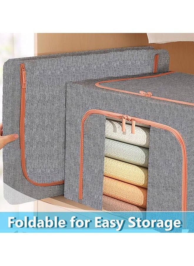 Arabest - Large Capacity Clothes Storage Bags, Stackable Storage Organizer with Foldable Metal Frame, Zipper, Handles, Clear Window, Gray, 3 Pack,100L) - Image 1