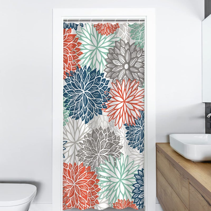 RosieLily RosieLily Stall Shower Curtain 36Wx72H Inches Small Shower Curtain Dahlia Shower Curtains Teal and Gray Blue Green Turquoise RV Narrow Shower Curtain with 10 Hooks Short Half Stall Size  - Image 2