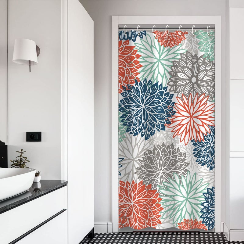 RosieLily RosieLily Stall Shower Curtain 36Wx72H Inches Small Shower Curtain Dahlia Shower Curtains Teal and Gray Blue Green Turquoise RV Narrow Shower Curtain with 10 Hooks Short Half Stall Size  - Image 1