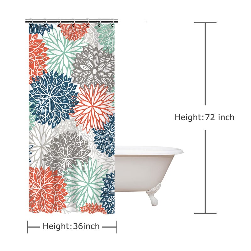RosieLily RosieLily Stall Shower Curtain 36Wx72H Inches Small Shower Curtain Dahlia Shower Curtains Teal and Gray Blue Green Turquoise RV Narrow Shower Curtain with 10 Hooks Short Half Stall Size  - Image 4
