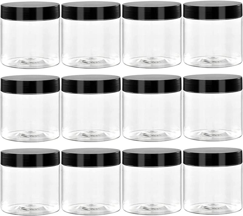 Neotimely 12 Pack Round Clear Plastic Jars With Lids - 4 OZ Cosmetic Containers for Lotion, Cream, Ointments, Makeup, Eye Shadow, Rhinestone, Samples, Pot, Travel Storage - Image 1