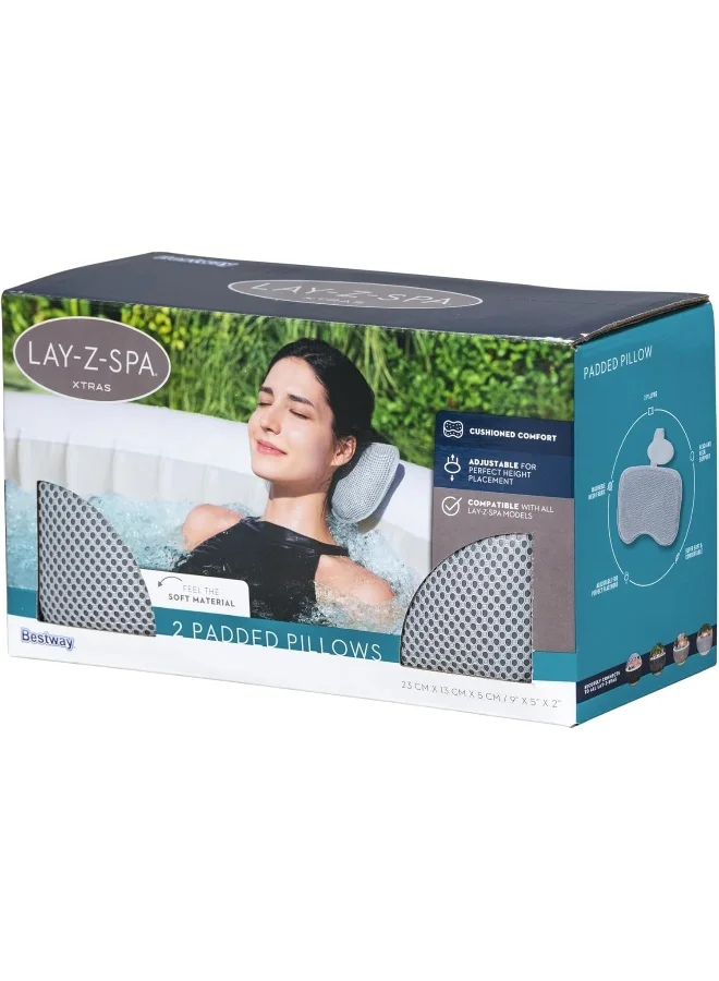Bestway Bestway Lay-Z-Spa Padded Pillow, Hot Tub Head Rest, Neck and Head Support for Hot Tub, Hot Tub Accessory, Set of 2, Grey