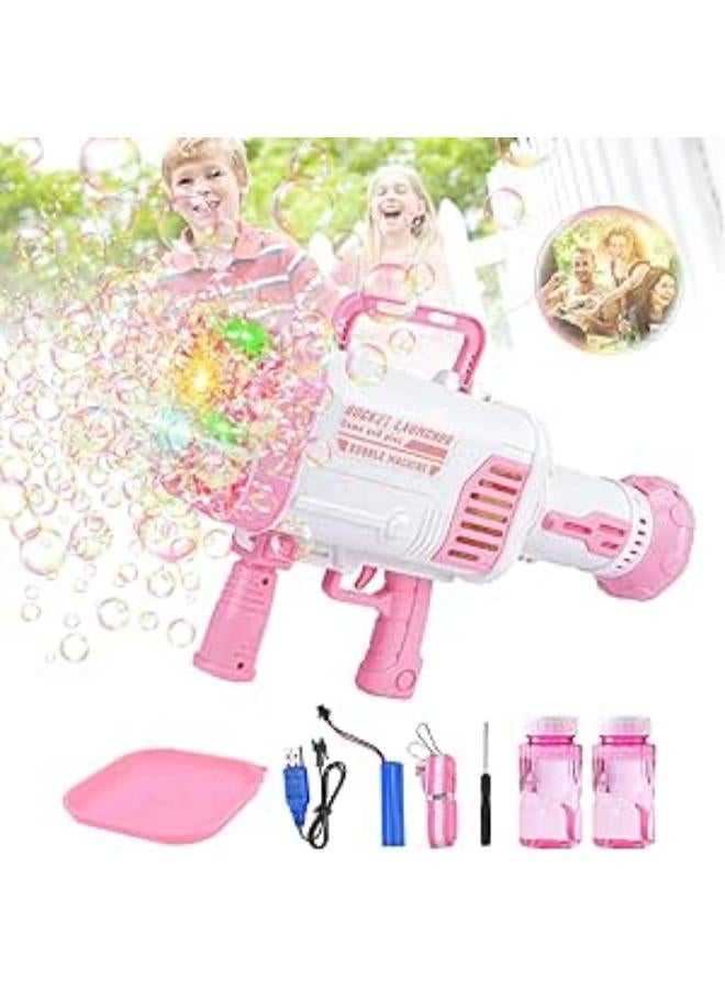 Bubble Machine Gun, Horatii Bubble Bazooka Gun with 2 Bubble Solution, 64 Holes Rocket Launcher Bubble Maker, Bubble Blower for Kids Adults Birthday Party, Summer Toy, Outdoor&Indoor Activity