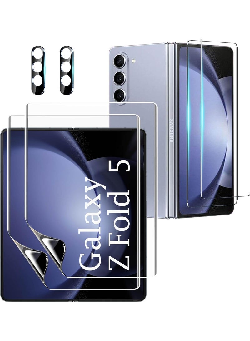TIGER Screen Protector for Galaxy Z Fold 5 5G – 2 Inner TPU Films, 2 Outer Tempered Glass, 2 Camera Lens Protectors, High Clarity, Anti-Shatter, Scratch-Resistant, Bubble-Free, Full Coverage for Foldable Phone - Image 1