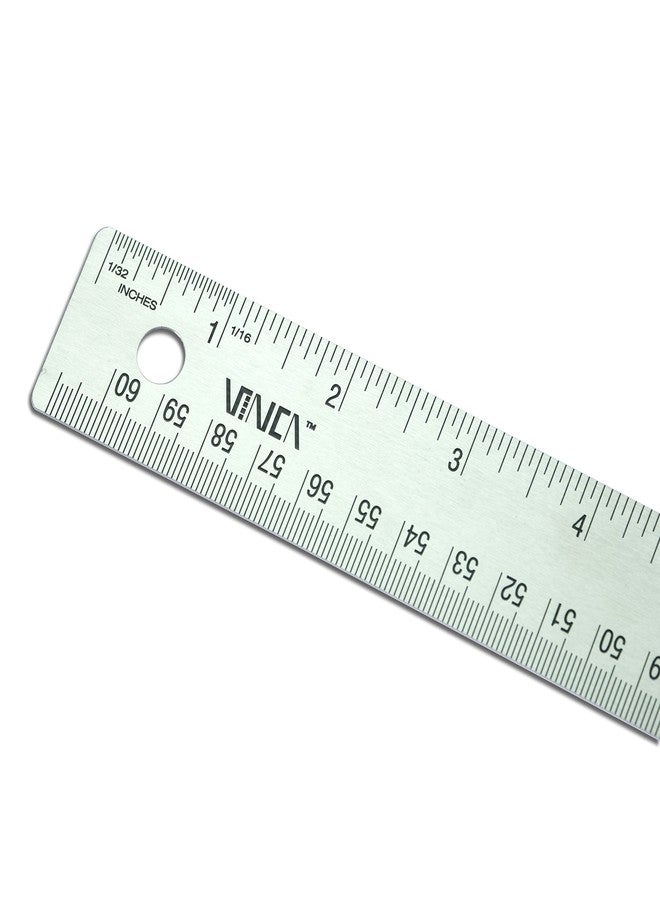 VINCA SSRN-24 Stainless Steel Office Drawing Ruler 0-24 Inch 0-60cm with Non Slip Cork Base Measuring Tool - Image 2