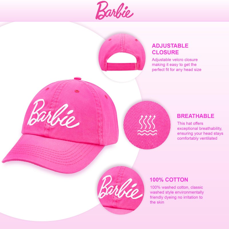 Barbie Baseball Cap for Women â€“ Soft Cotton Womens Cap with Curved Brim â€“ Adjustable Snapback Hot Pink Baseball Cap - Image 2