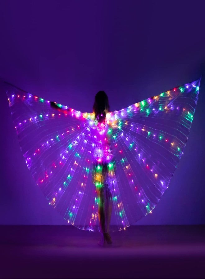 iMucci LED Lights Belly Dance Wing Wings with Sticks for Adults and Child (40inch for Kids, Transparent Wings Multicolor Lights) - Image 1