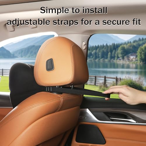 POKSRI 2pcs Car Neck Pillow for headrests,Support Drive Seats Head Cushion Pillows,Superfiber Suede,Plant-Based Polyester,Thickness & Height Adjustable,11.8x7.5,Inner Liner fillable (Black Color) - Image 2