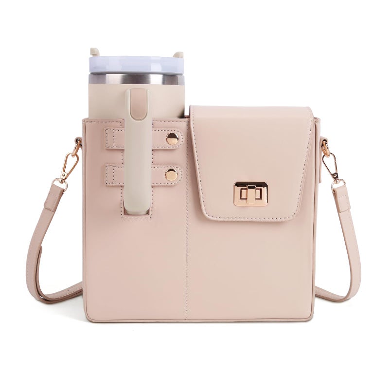 BBIQI Stanley Purse Cup Holder Bag with Strap- Outdoor Portable Crossbody Water Bottle Storage Bag for Stanley Cup Tumbler 40 oz(A-Beige) - Image 1