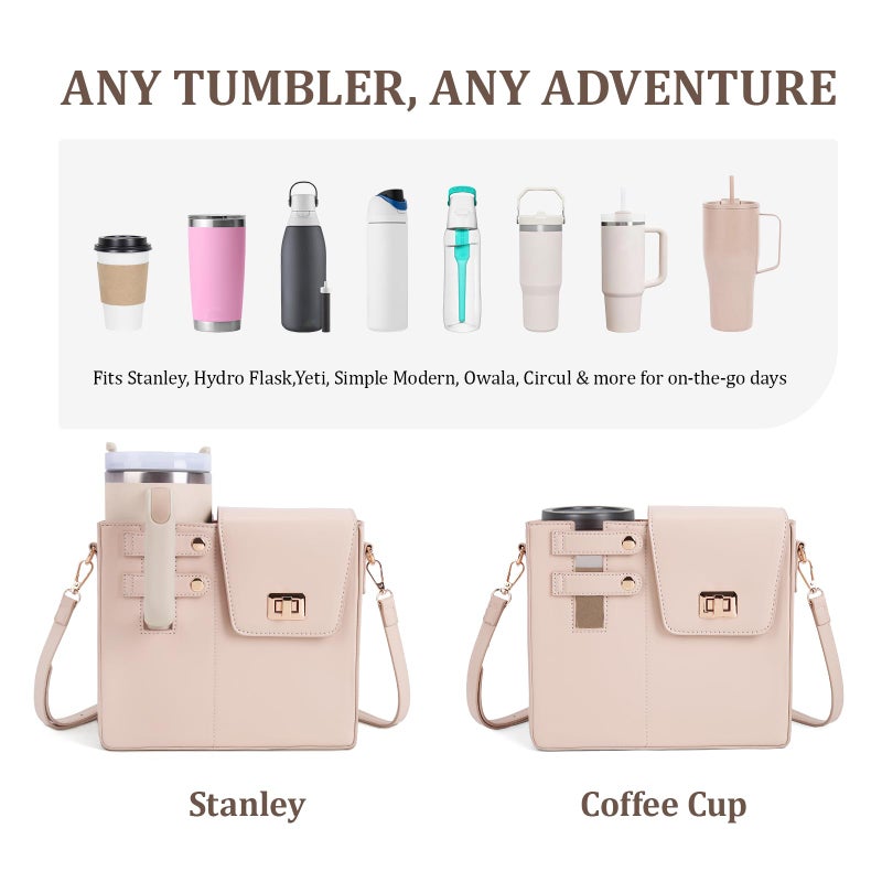 BBIQI Stanley Purse Cup Holder Bag with Strap- Outdoor Portable Crossbody Water Bottle Storage Bag for Stanley Cup Tumbler 40 oz(A-Beige) - Image 3
