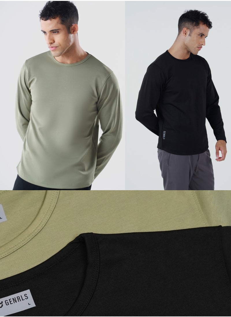 GENRLS Black & Green Full Sleeve T-Shirt 2-Piece Combo Set  - Image 1
