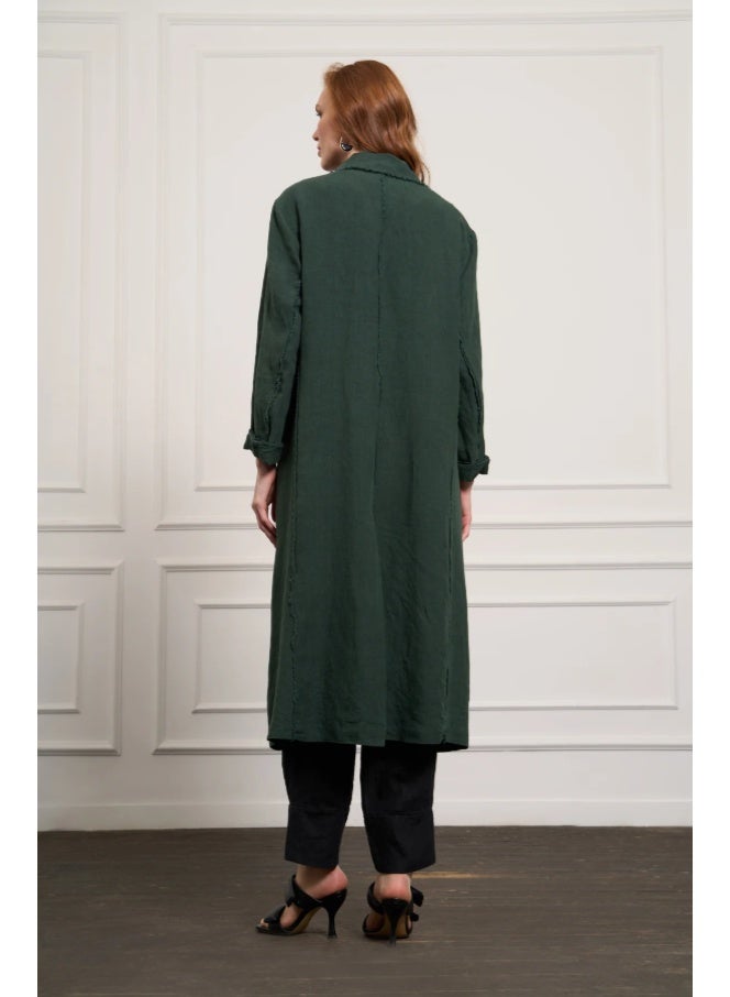 MissWhence Double-Breasted Raw Linen Overcoat - Green - Image 2