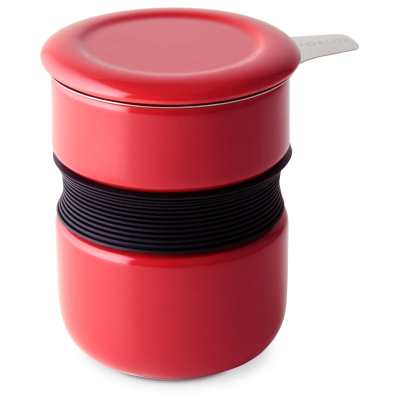 FORLIFE Curve Asian Style Tea Cup with Infuser and Lid 12 ounces, Red - Image 5