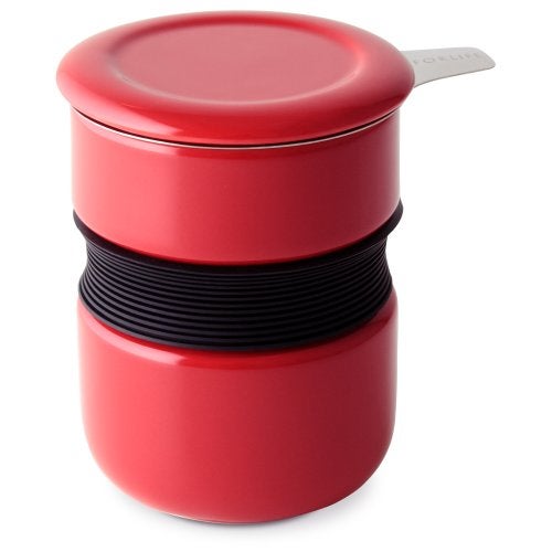 FORLIFE Curve Asian Style Tea Cup with Infuser and Lid 12 ounces, Red - Image 1