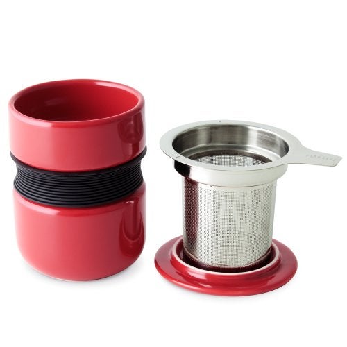 FORLIFE Curve Asian Style Tea Cup with Infuser and Lid 12 ounces, Red - Image 2