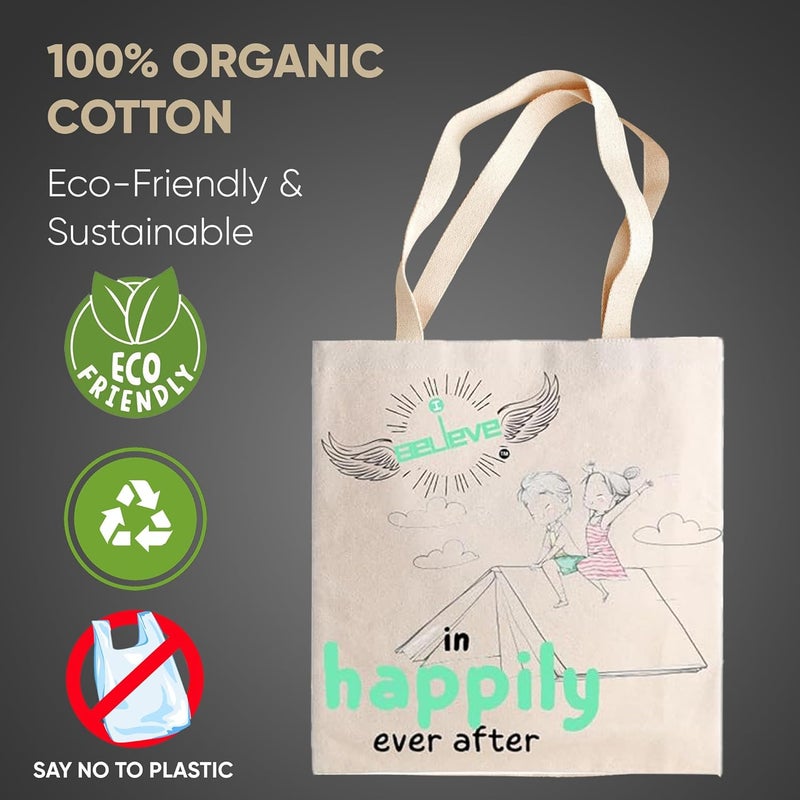 STRUTT Canvas Reusable I Believe Bags|100% Organic Cotton Shopping Bag| Multi-Purpose Eco Friendly|Sturdy Canvas Bag with 15kgs Capacity | College Bag I Daily UseI Single Pack (in Ever After) - Image 5