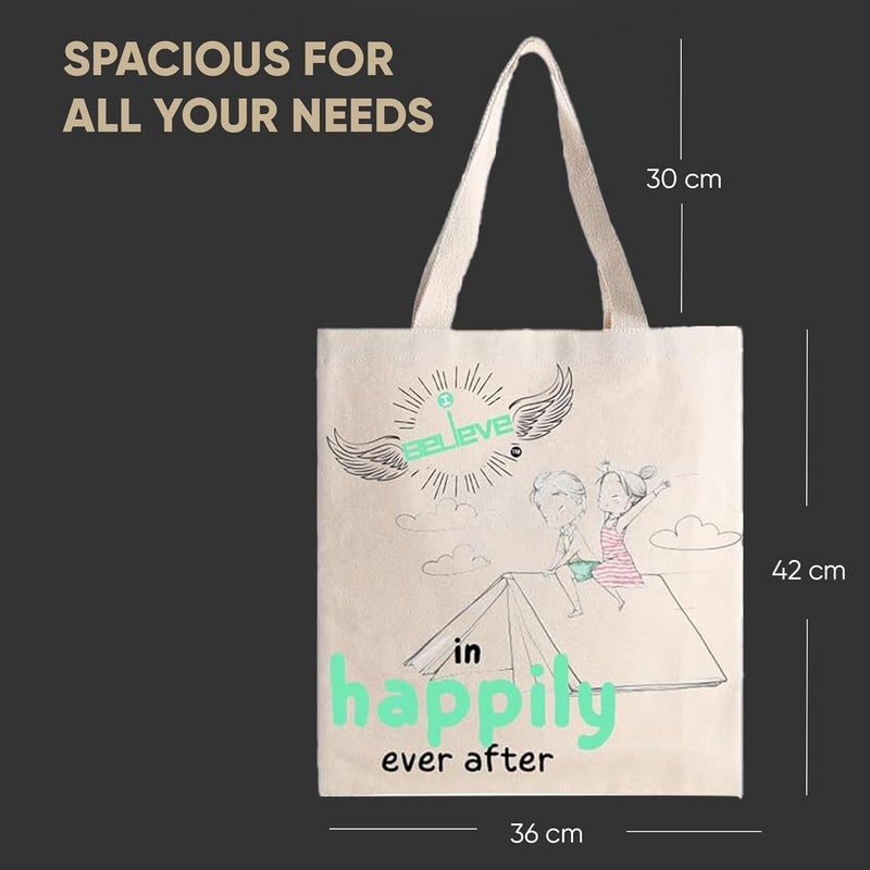 STRUTT Canvas Reusable I Believe Bags|100% Organic Cotton Shopping Bag| Multi-Purpose Eco Friendly|Sturdy Canvas Bag with 15kgs Capacity | College Bag I Daily UseI Single Pack (in Ever After) - Image 4