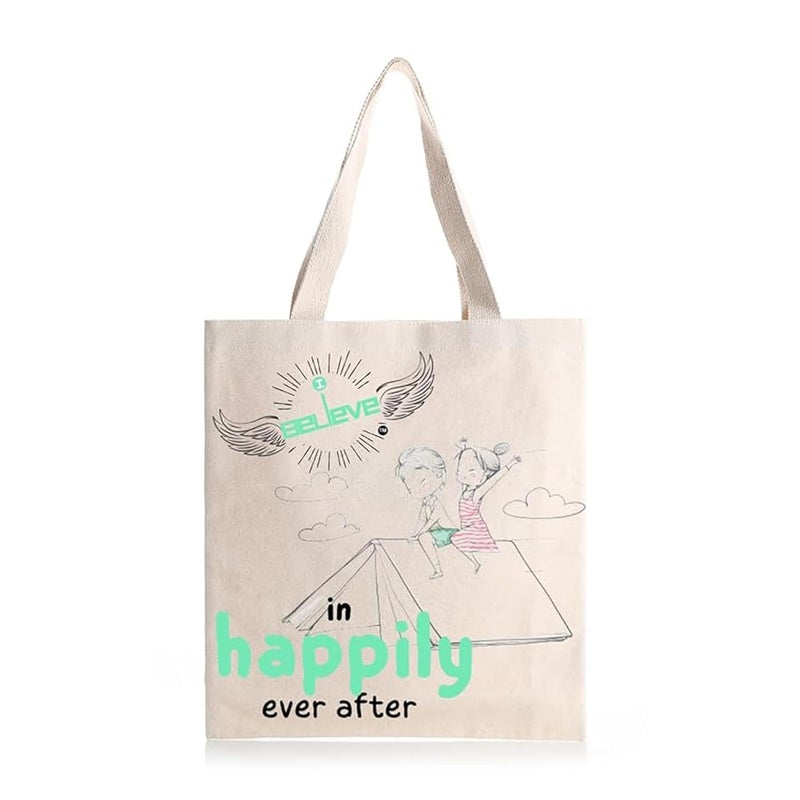 STRUTT Canvas Reusable I Believe Bags|100% Organic Cotton Shopping Bag| Multi-Purpose Eco Friendly|Sturdy Canvas Bag with 15kgs Capacity | College Bag I Daily UseI Single Pack (in Ever After) - Image 1