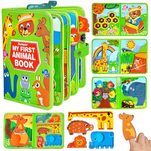 Quanquer Animal Busy Book for Toddlers 13 Montessori Toys for 1 Year Old Boys and Girls Educational Travel Toy for Airplane Car Christmas Birthday Gifts for Toddlers - Image 1