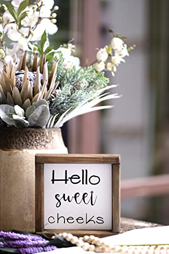 Lavender Inspired Hello Sweet Cheeks Rustic Bathroom Sign- Funny Bathroom Wall Decor-Farmhouse Shelf Sitter Signs-Guest Bath-Powder Room Decor-Housewarming Gifts 7x7 - Image 2