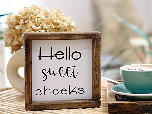 Lavender Inspired Hello Sweet Cheeks Rustic Bathroom Sign- Funny Bathroom Wall Decor-Farmhouse Shelf Sitter Signs-Guest Bath-Powder Room Decor-Housewarming Gifts 7x7 - Image 3