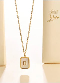 Julia Store 18K Gold Plated Stainless Steel Trendy Delicate Cute CZ Rectangular Shell Pendant Ornament Clavicle Medal Pendant Necklace Jewelry Gift for Women  - Image 1