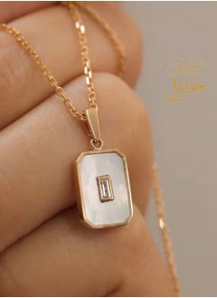Julia Store 18K Gold Plated Stainless Steel Trendy Delicate Cute CZ Rectangular Shell Pendant Ornament Clavicle Medal Pendant Necklace Jewelry Gift for Women  - Image 2