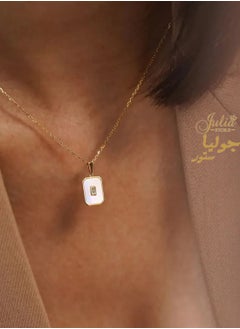 Julia Store 18K Gold Plated Stainless Steel Trendy Delicate Cute CZ Rectangular Shell Pendant Ornament Clavicle Medal Pendant Necklace Jewelry Gift for Women  - Image 3