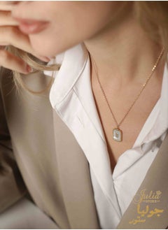 Julia Store 18K Gold Plated Stainless Steel Trendy Delicate Cute CZ Rectangular Shell Pendant Ornament Clavicle Medal Pendant Necklace Jewelry Gift for Women  - Image 4