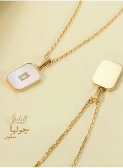 Julia Store 18K Gold Plated Stainless Steel Trendy Delicate Cute CZ Rectangular Shell Pendant Ornament Clavicle Medal Pendant Necklace Jewelry Gift for Women  - Image 5
