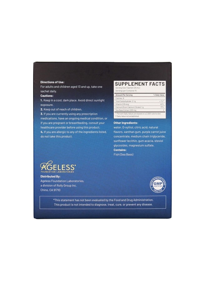 Ageless Foundation Laboratories Ageless Liquid Calcium for Adults with Sea Bass Extract and Vitamin D8 - High Absorption Bone Strength Supplements, Natural Flavor, Gluten-Free - 25 ml (15 Count)  - Image 5
