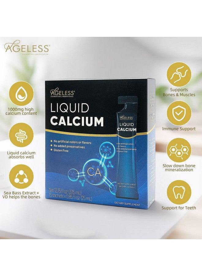 Ageless Foundation Laboratories Ageless Liquid Calcium for Adults with Sea Bass Extract and Vitamin D8 - High Absorption Bone Strength Supplements, Natural Flavor, Gluten-Free - 25 ml (15 Count)  - Image 2
