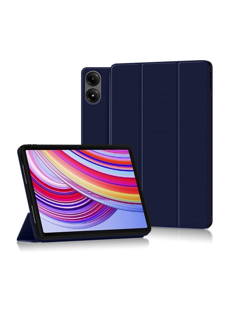 Techie غطاء ذكي قابل للطي ثلاثي مع وظيفة الاستيقاظ/النوم التلقائي لجهاز Xiaomi Redmi Pad Pro 12.1 / Poco Pad 12.1 2024 – أزرق بحري - Image 1