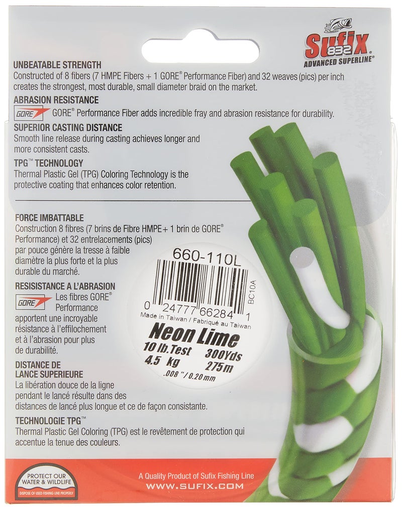Sufix 832 Braid 10 lb Neon Lime 300 yards - Image 2