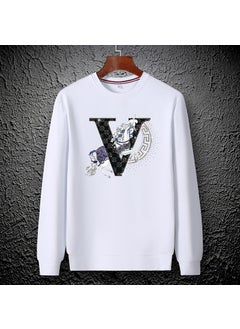 Generic 2023 Autumn Trendy European Style Mens Youth Thick Work Embroidered Sweatshirt Round Neck Fashionable Base Layer Top White fleece-lined  - Image 5