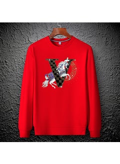 Generic 2023 Autumn Trendy European Style Mens Youth Thick Work Embroidered Sweatshirt Round Neck Fashionable Base Layer Top White fleece-lined  - Image 4