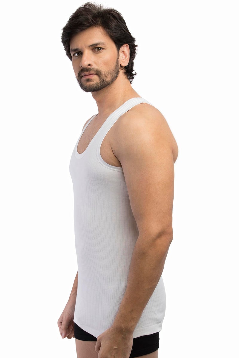 VIP® Linear Men's Regular Fit 100% Cotton Rib Vest - White (Pack of 6, Small/80 CM) - Image 4