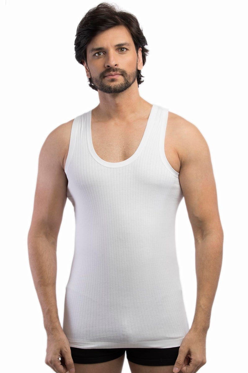 VIP® Linear Men's Regular Fit 100% Cotton Rib Vest - White (Pack of 6, Small/80 CM) - Image 2