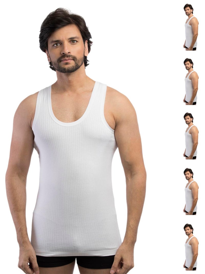VIP® Linear Men's Regular Fit 100% Cotton Rib Vest - White (Pack of 6, Small/80 CM) - Image 1