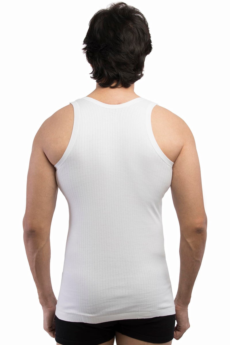 VIP® Linear Men's Regular Fit 100% Cotton Rib Vest - White (Pack of 6, Small/80 CM) - Image 3
